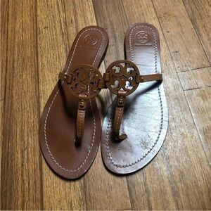 Tory Burch Tan Leather Logo Thong Sandals